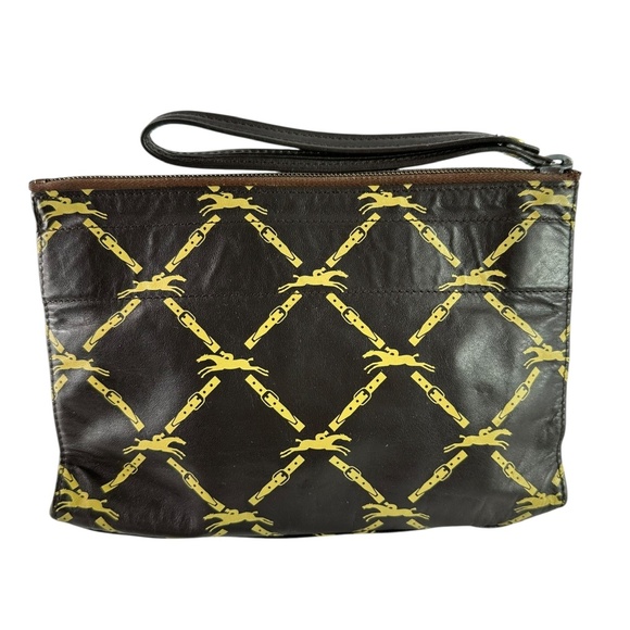 Rare Genuine Vintage LONGCHAMP Brown Logo Leather Wristlet Clutch Authenticated - Picture 5 of 13